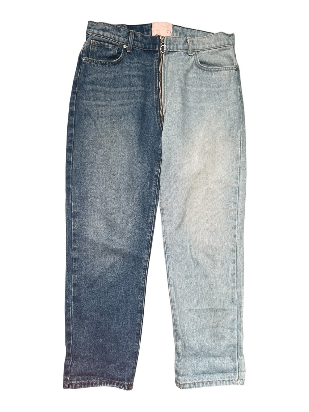 Revice Yin Yang cropped two tone denim straight leg jeans with zipper accent - Picture 2 of 7